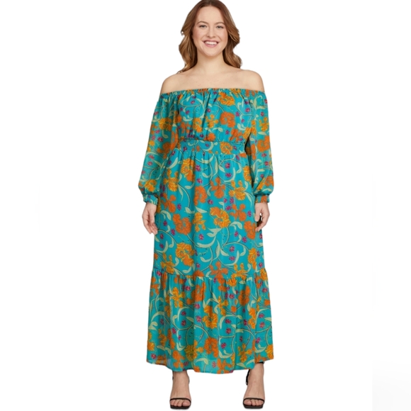 sofia by sofia vergara Dresses & Skirts - Sofia Vergara Floral Smocked Off The Shoulder Semi-Sheer Maxi Dress Size XXL